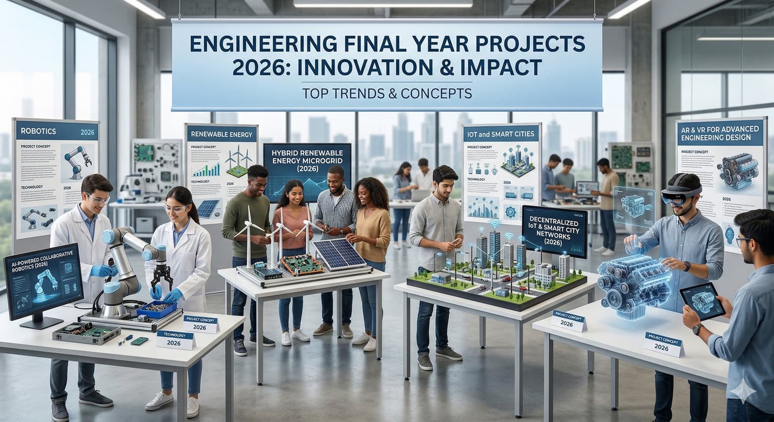 Engineering Final Year Projects 2026 students working on AI IoT software development in modern lab