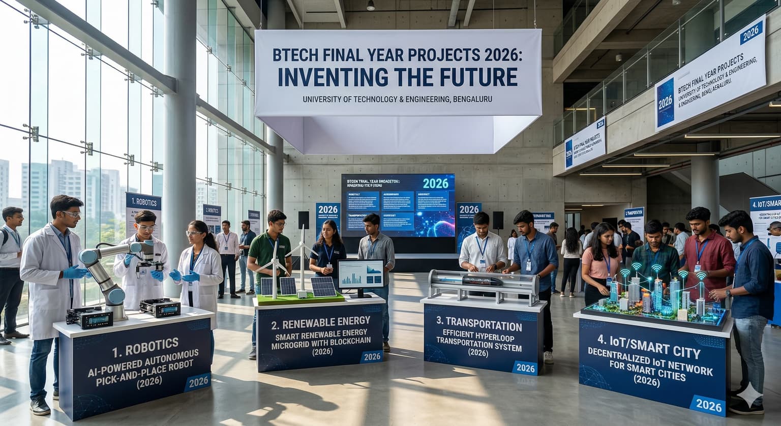 BTech Final Year Projects 2026 students working on AI IoT software development in engineering lab