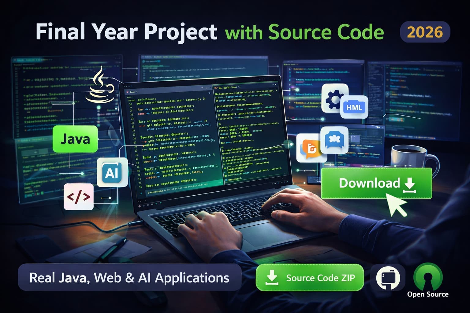 Final year project with source code coding terminal and programming screen development setup