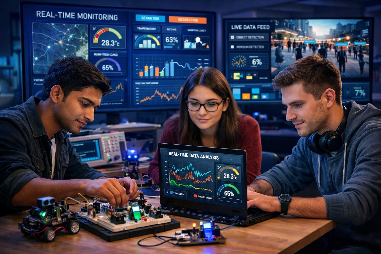 Real time engineering projects with live data monitoring using IoT sensors and analytics dashboard